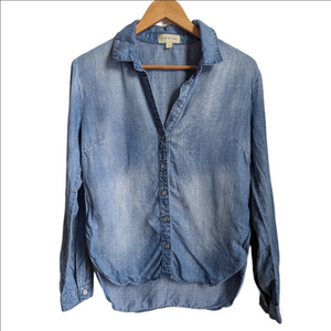 CLOTH & STONE Blue Chambray Lyocell Minimalist Casual Button Front Size Small